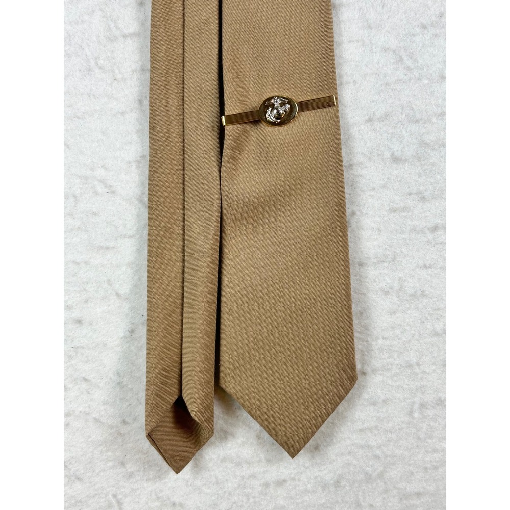 London 400 USMC Certified Khaki Tan Necktie with Gold Tone Tie Bar Set Mens
